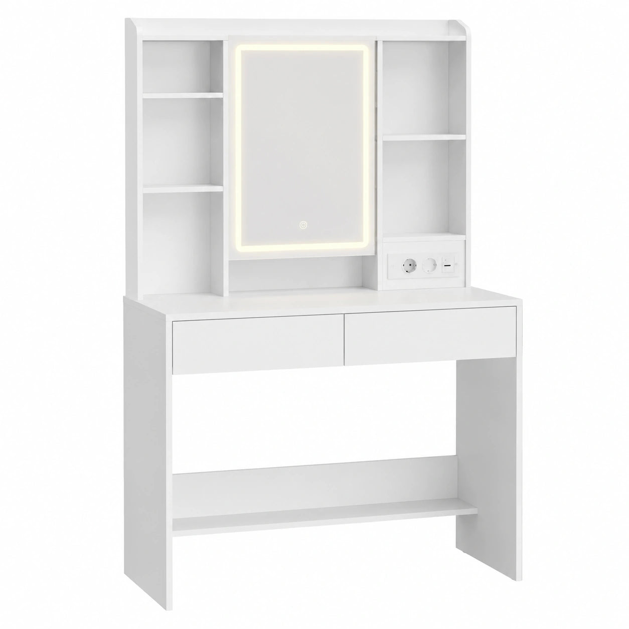 VASAGLE Schminktisch mit LED-Spiegel, dimmbar, 2 Schubladen, modern, Weiß