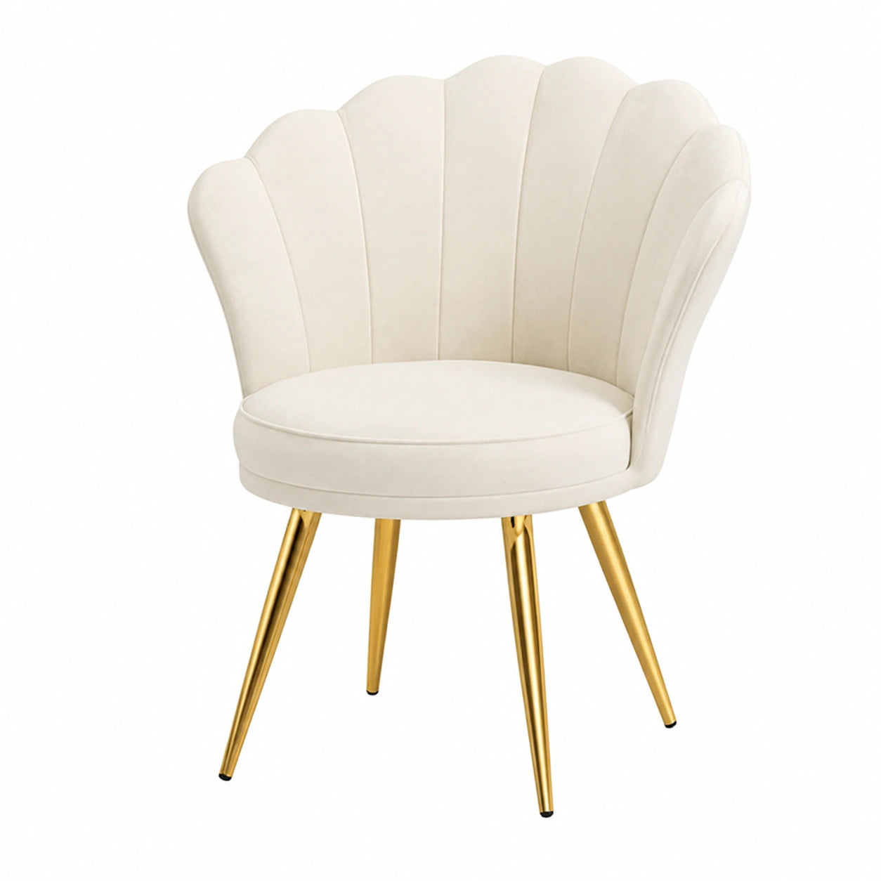 Elegante Samt-Esszimmerstühle mit Muschelform und Goldbeinen