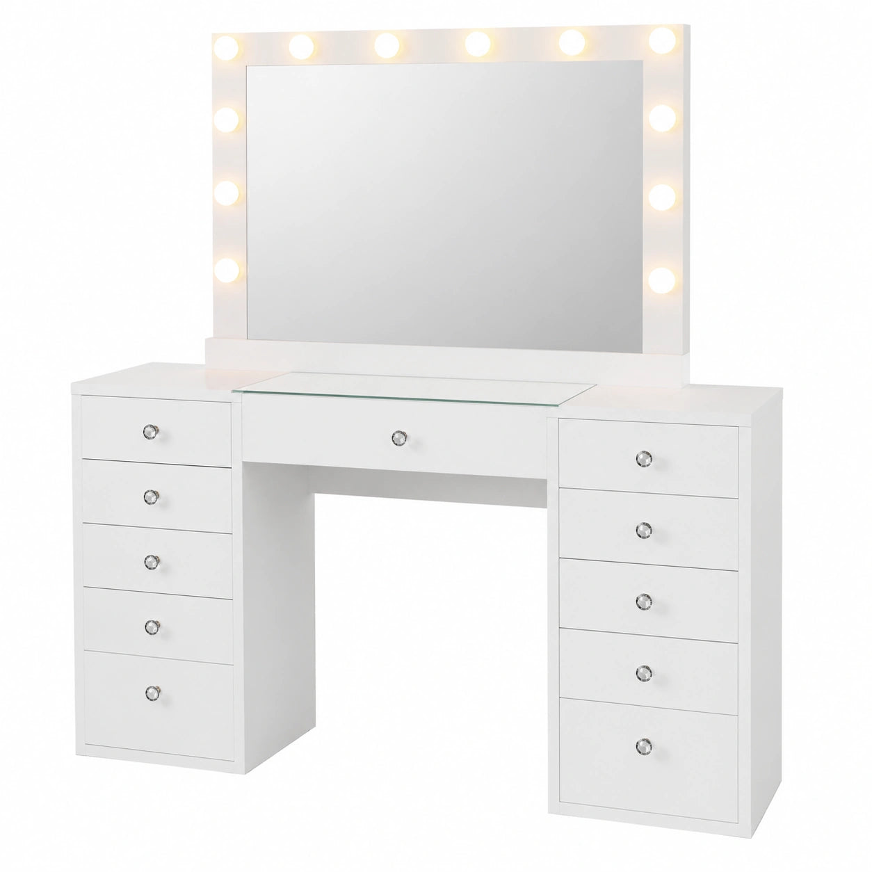 Moderner Schminktisch mit LED-Beleuchtung und Spiegel, 100x75 cm, USB-Anschlüsse, Weiß