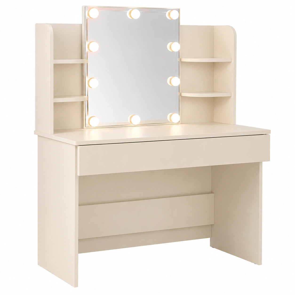 Casaria® Kosmetiktisch mit LED-Spiegel und Fernbedienung, Schubladen und Ablagen, Weiß, 110x40cm