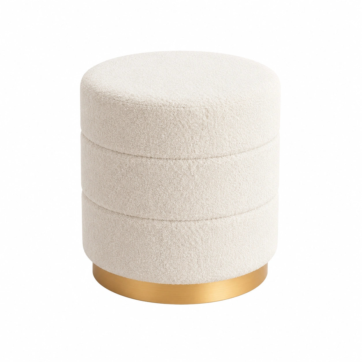 Zedelmaier Teddy-Stoff Sitzhocker Weiß, Runder Polsterhocker für Schminktisch, Wohnzimmer & Schlafzimmer, Ø38x45 cm