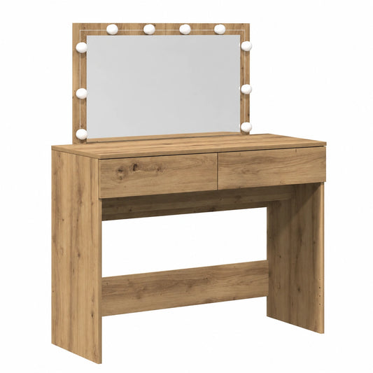 Moderner Schminktisch aus Holzwerkstoff mit LED-Beleuchtung, 100 x 40 x 120 cm, viel Stauraum, in Eichenoptik