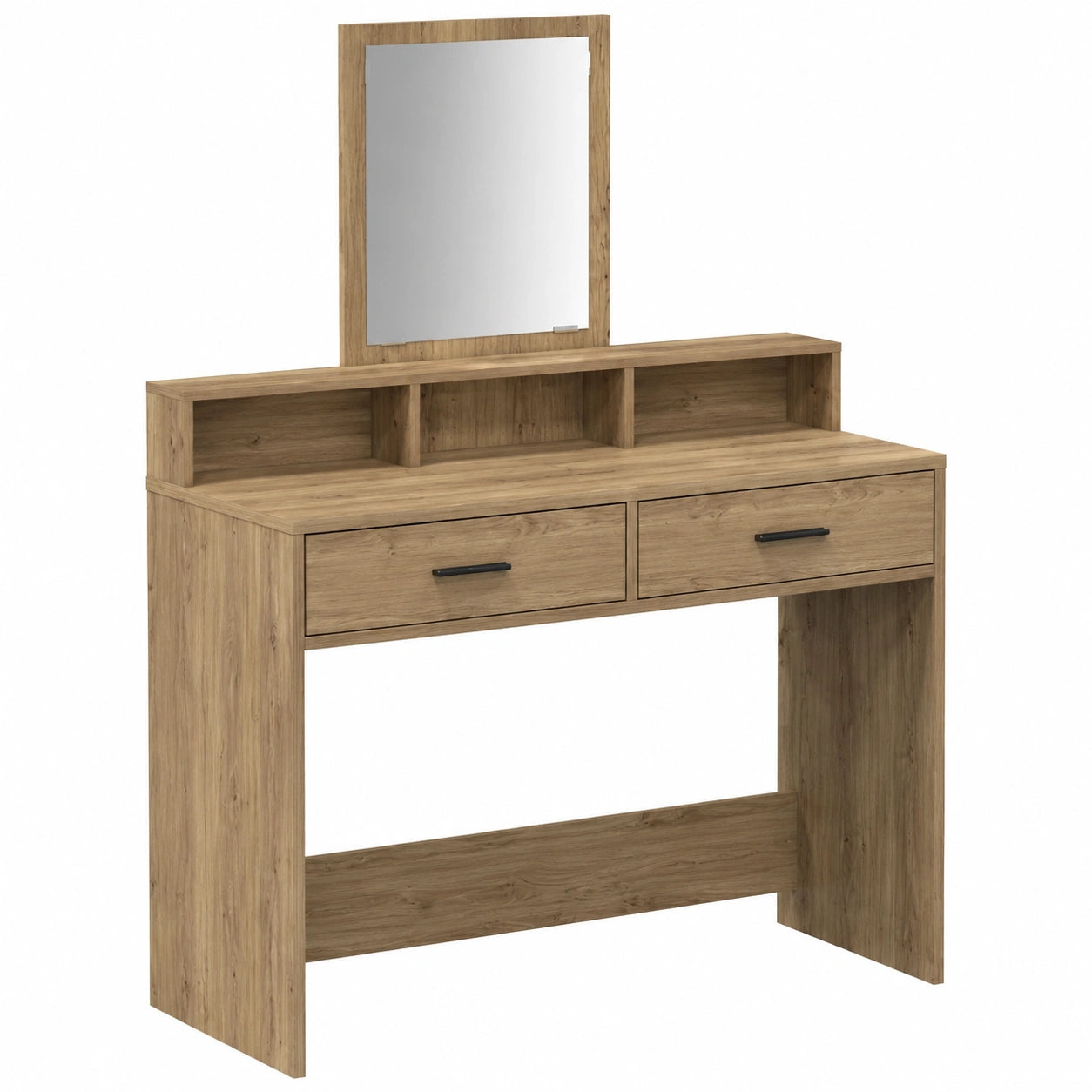 Moderner Schminktisch aus Eichenoptik mit Spiegel und Stauraum 100 x 41 x 140 cm