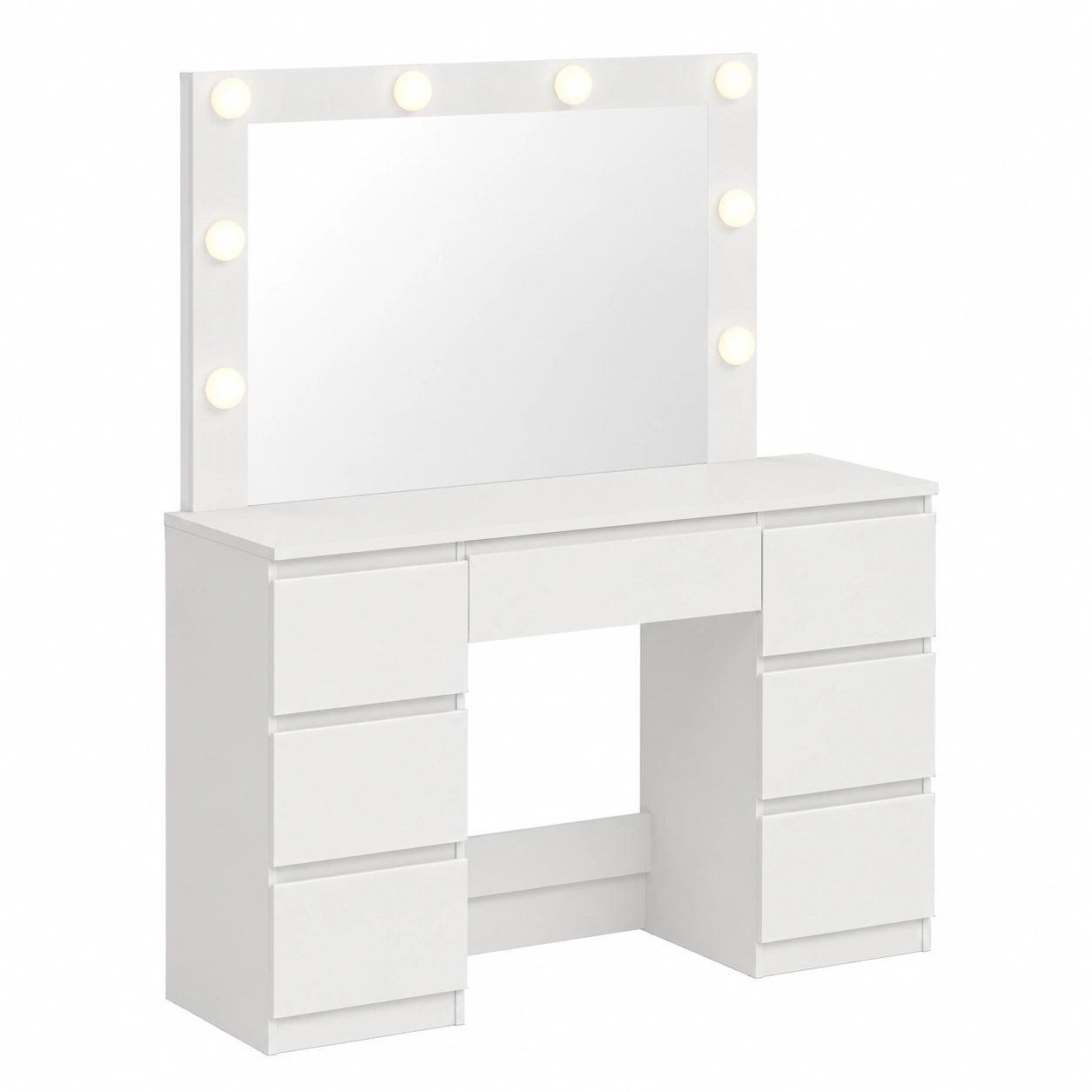 Moderner Schminktisch mit LED-Beleuchtung, 3 Lichtmodi, großer Spiegel, 7 Schubladen, 107x140,5x39,5 cm, Weiß