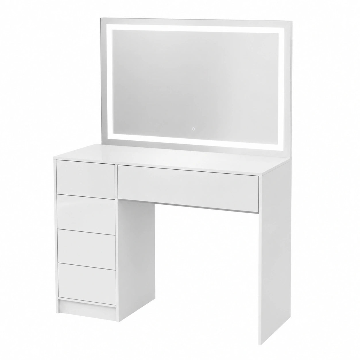 Bellamio Livny Schminktisch mit LED-Beleuchtung und 5 Schubladen, Weiß – Frisiertisch mit Spiegel, 3 Farbmodi & Touch-Sensor – Kosmetiktisch 110x80x53 cm