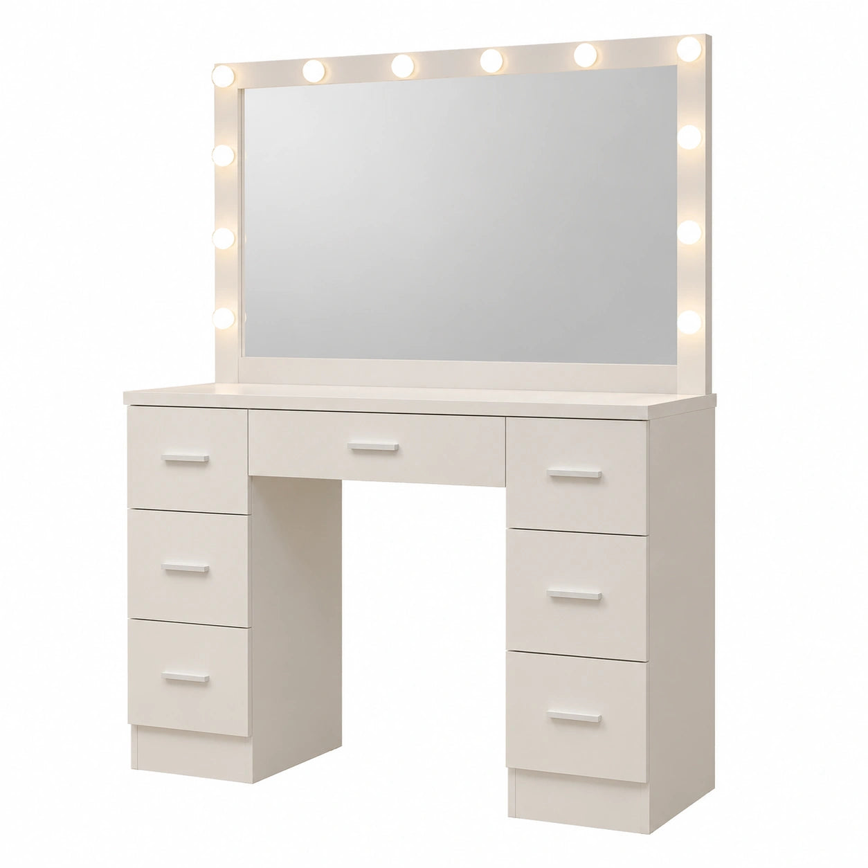 Eleganter Schminktisch Ginny mit LED-Beleuchtung und Stauraum, Weiß