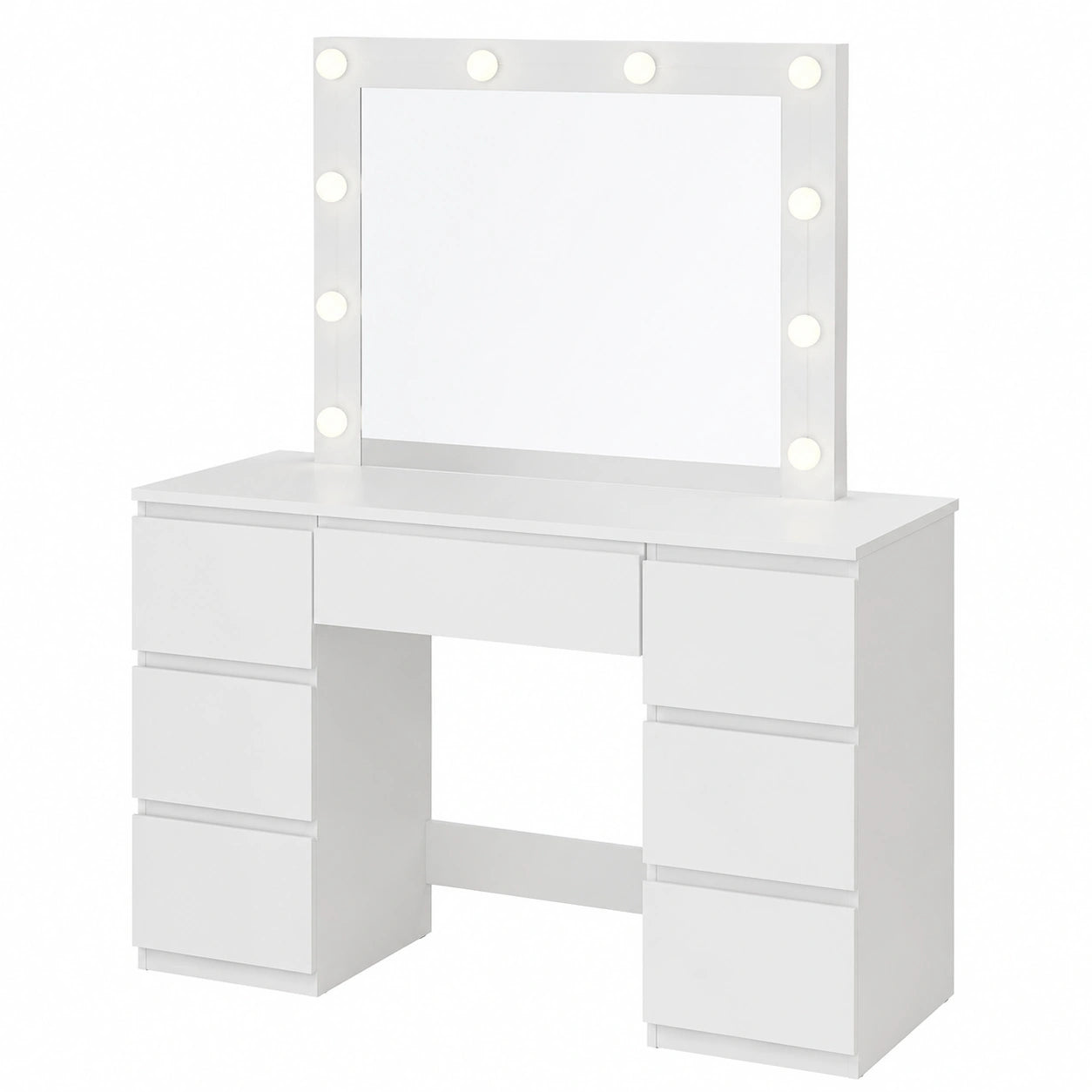 Eleganter Schminktisch mit LED-Beleuchtung und Spiegel, 7 Schubladen, Weiß, 107x40 cm