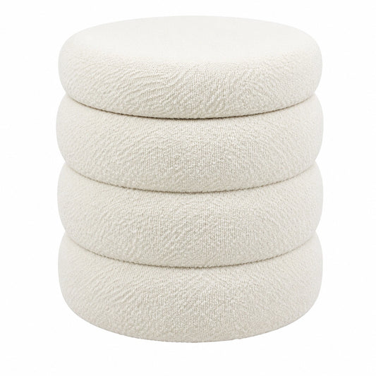 Runder Stauraumhocker aus Bouclé-Stoff, Ø 42 x 47 cm, ideal für Wohnzimmer und Flur